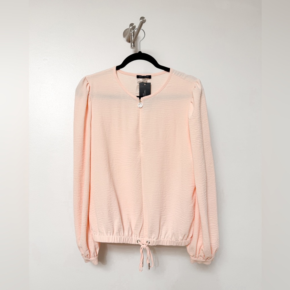 Tommy Hilfiger Half Zip Boho Spring Elastic Tie Waist Chic Light Pink Blouse S